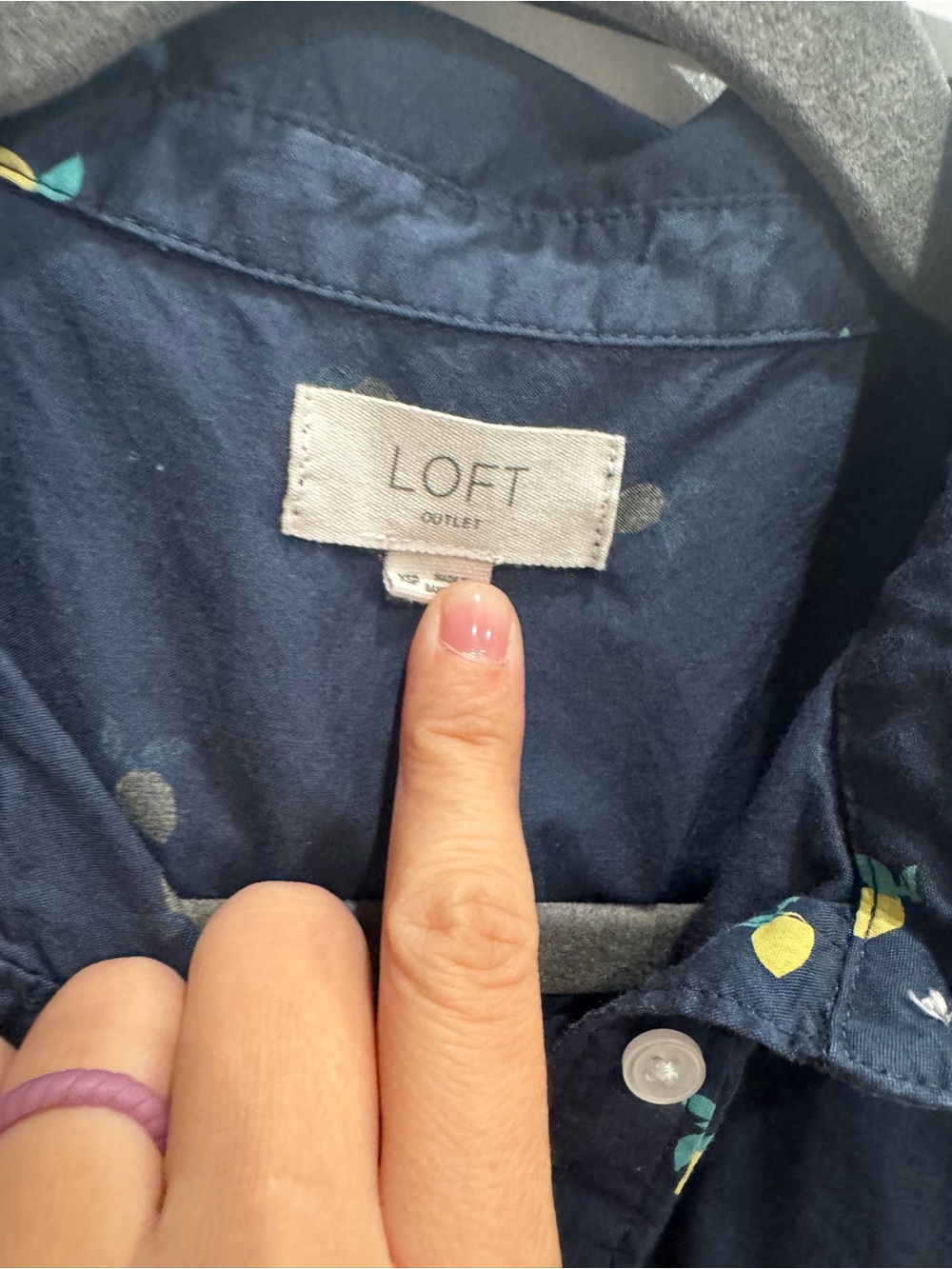LOFT Navy Lemon-Print Short Sleeve Button Shirt - Picture 3 of 3